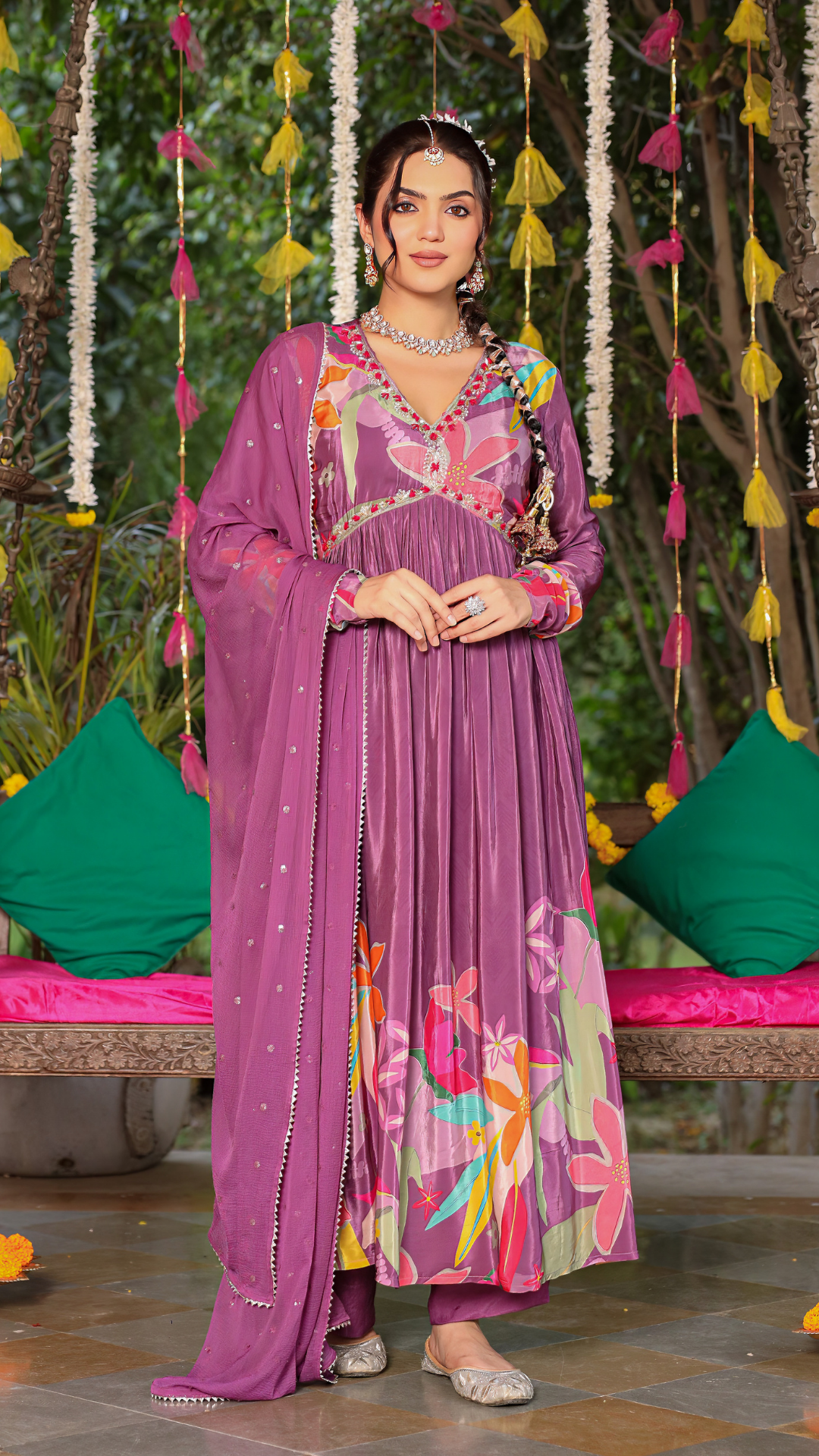 Purple Anarkali Suit Set