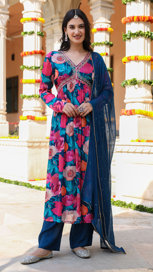 Shades Of Blue Chinnon Kurta Set