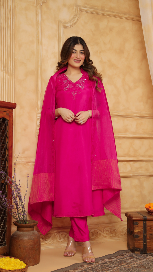 Hot Pink Silk Suit Set