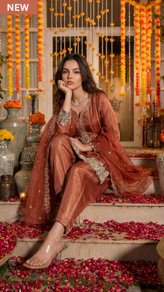 Amber Marigold Mist Swiss Tissue Suit Set - Ethnic Wear by Aykaa