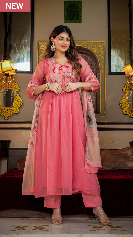 Blush Bloom Organza Suit Set