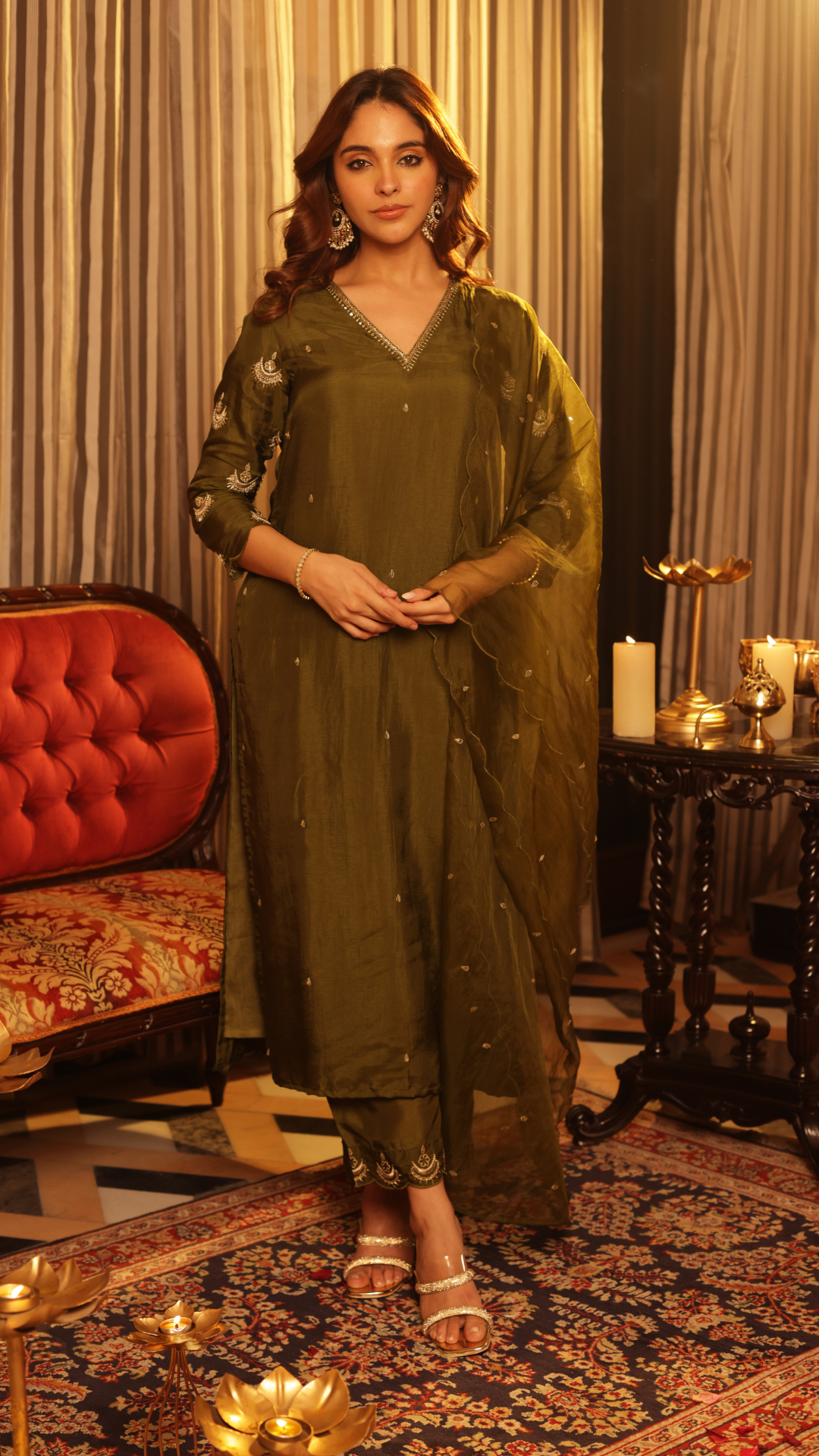 Diamond Green Silk Suit Set