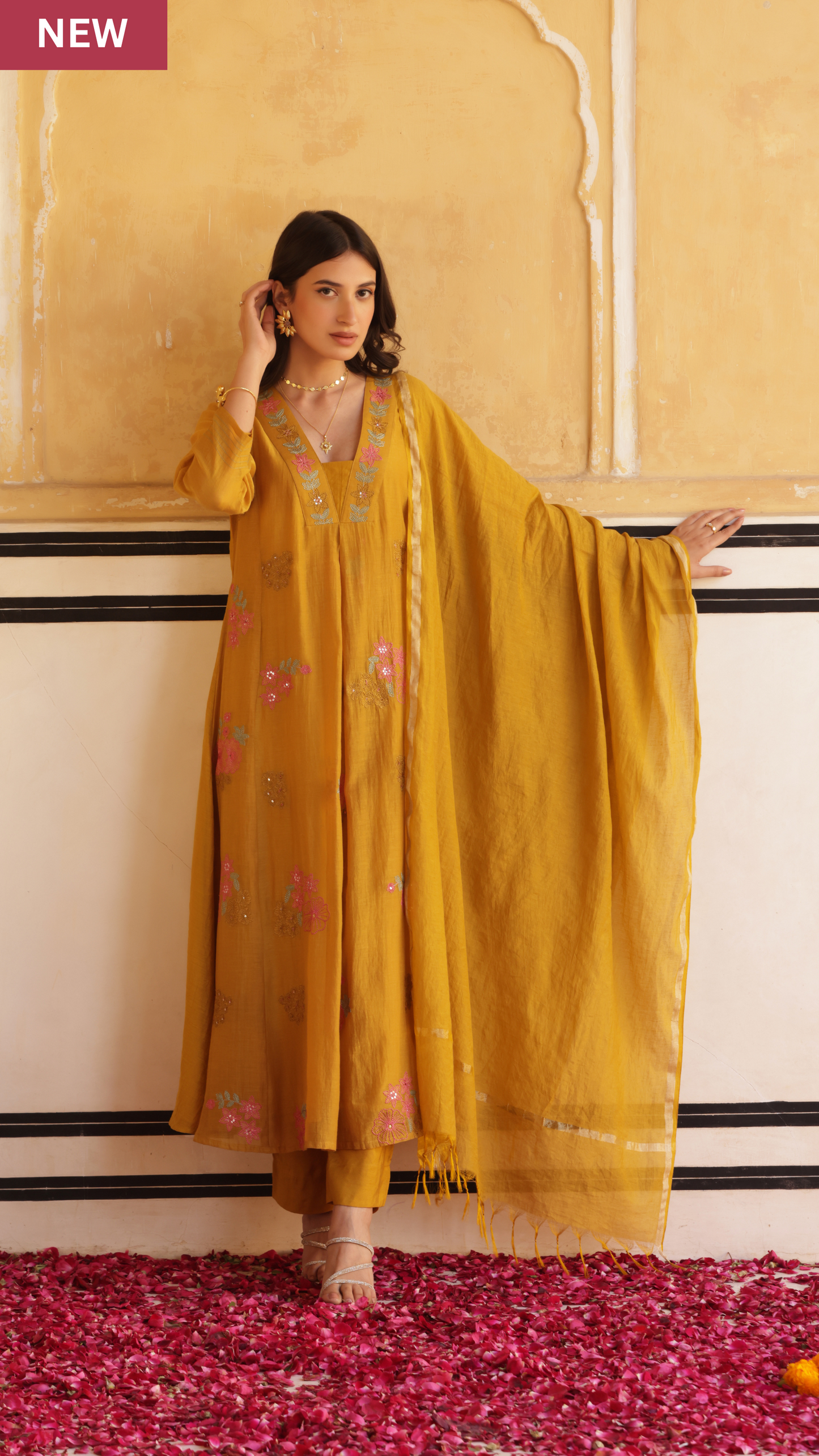 Blossom yellow Chanderi Suit set