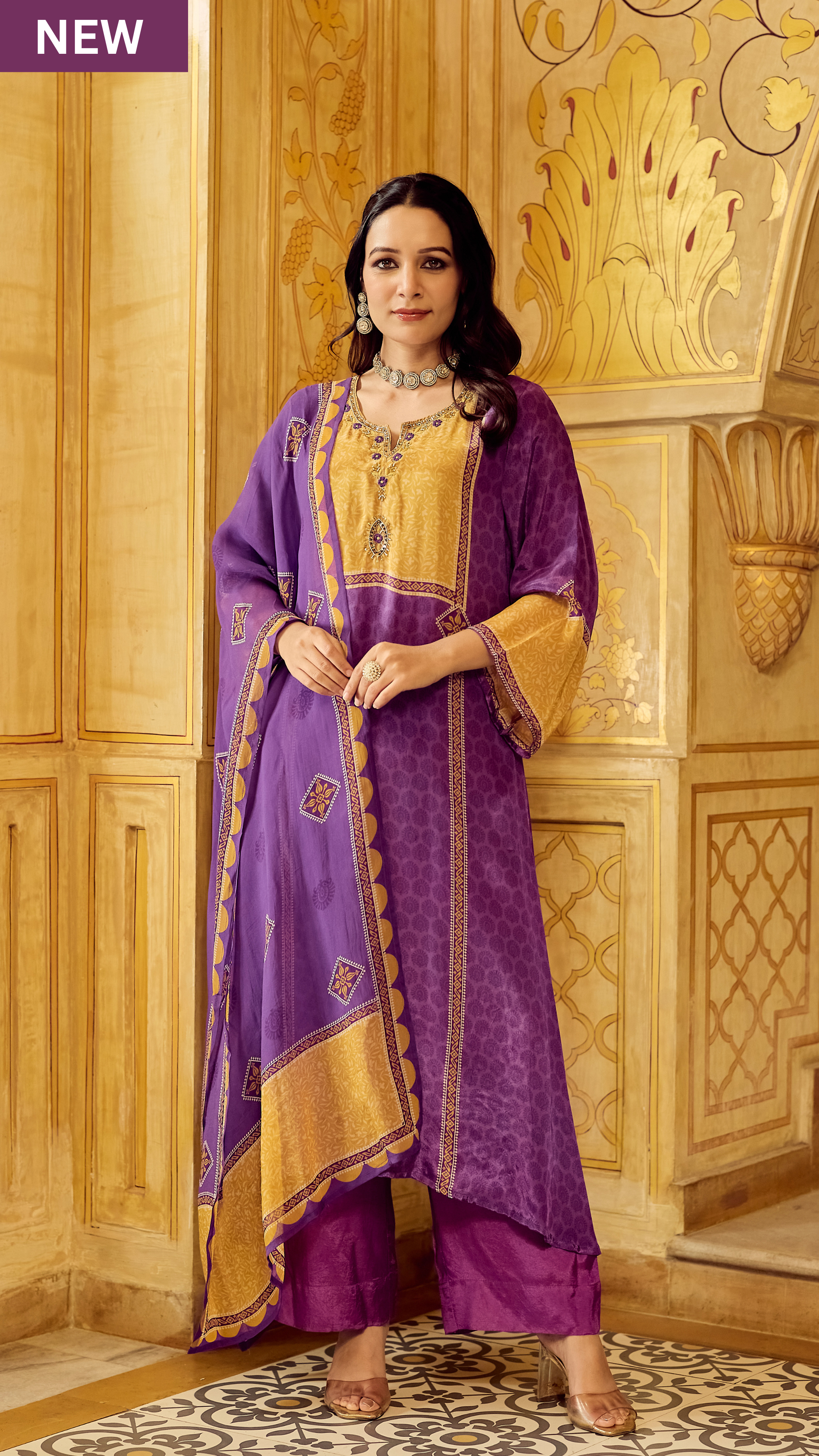 Royal Orchid Mustard Crepe Suit Set