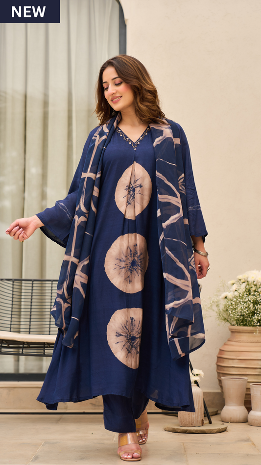 Midnight Indigo Muslin Printed Suit Set