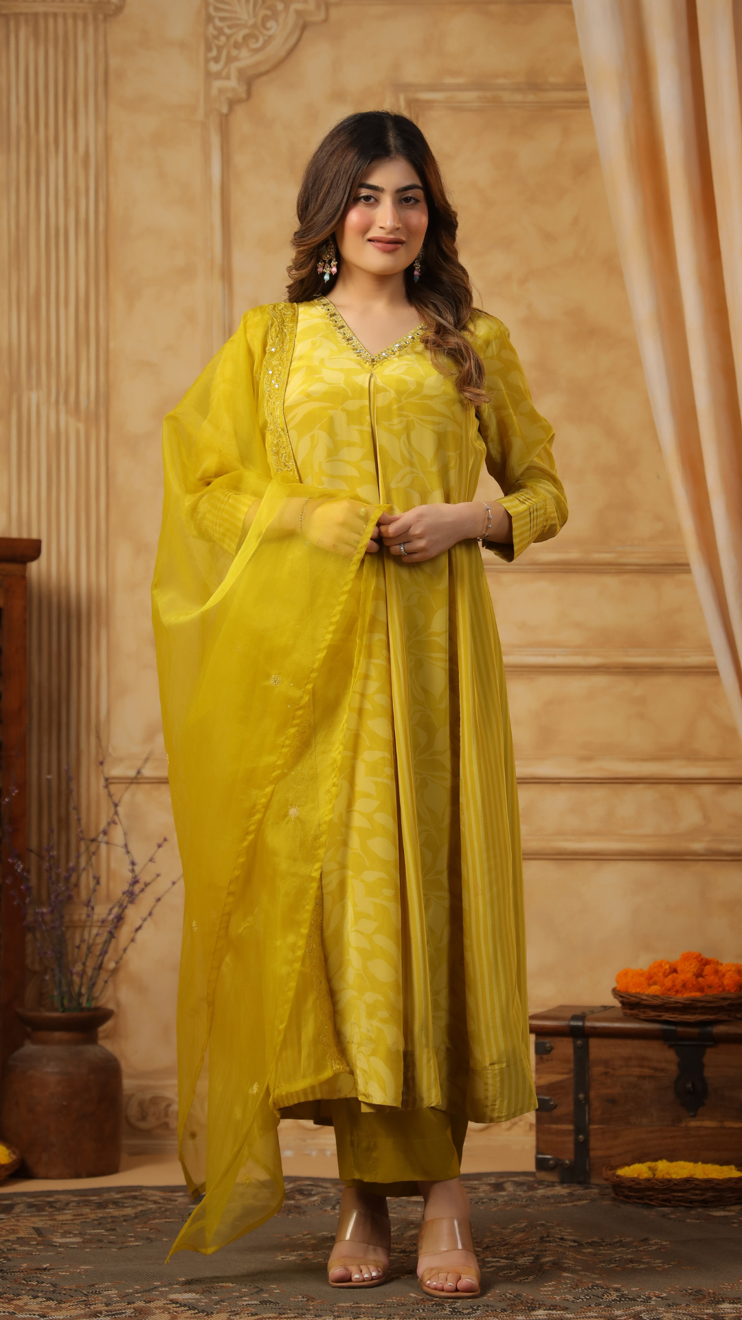 Yellow Ember Crepe Suit Set