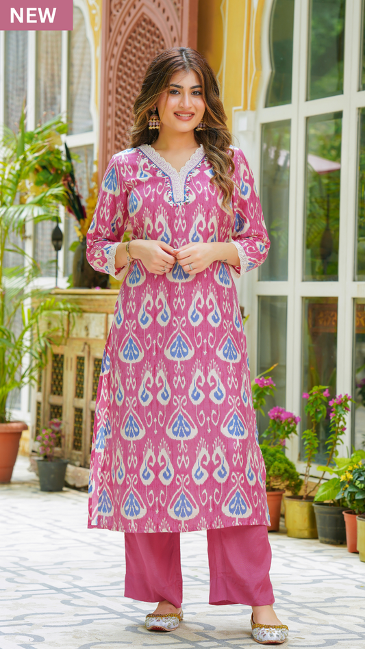 Ruby Pink Muslin Suit Set