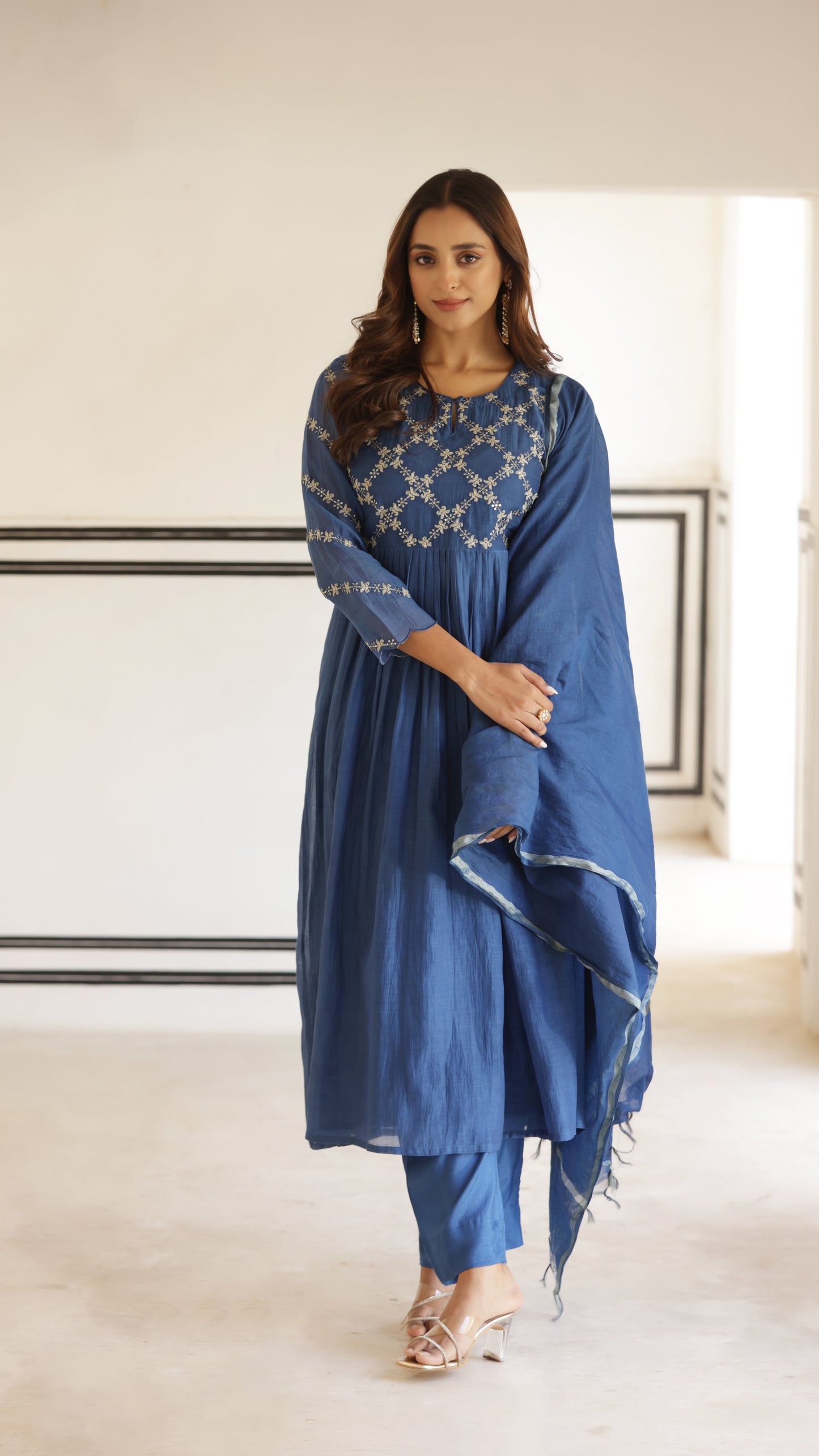 Indigo Blue Chanderi Suit Set