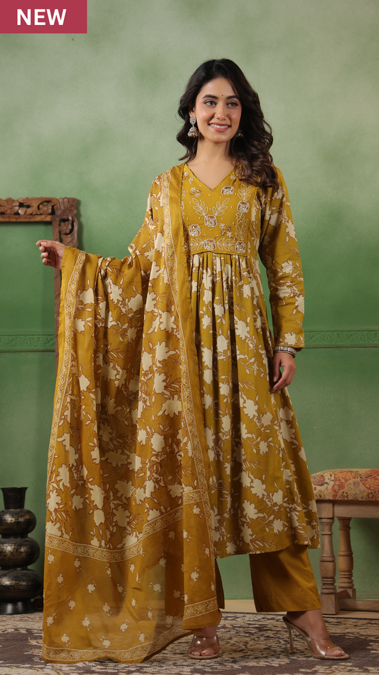 Mustard Gold Cotton Suit Set