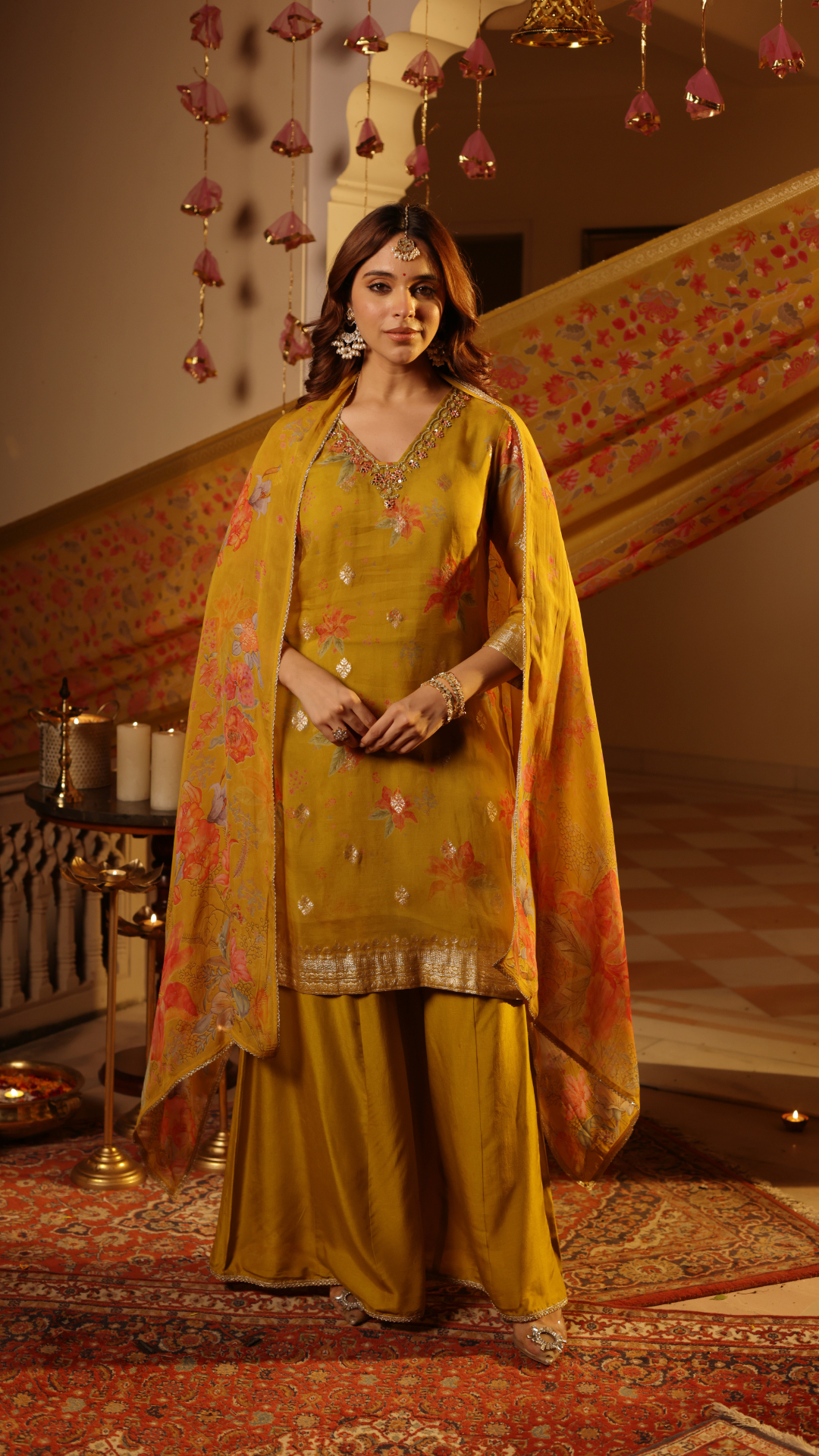 Mustard Organza Straight Suit Set