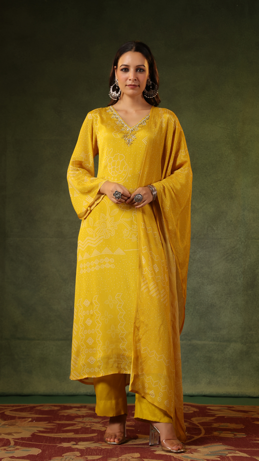 Yellow Bandhej Suit Set