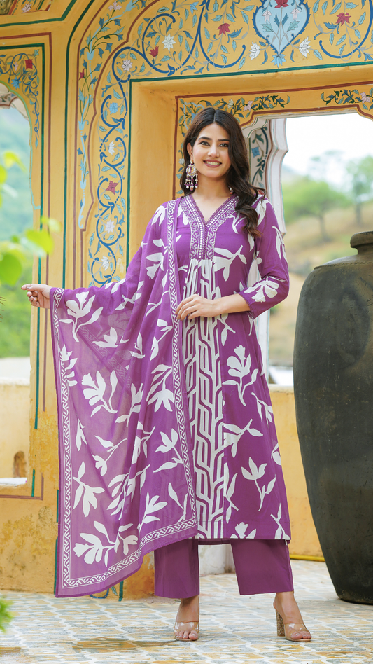 Violet purple Mulmul Kurta Set