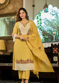 Mustard Embroidered Suit Set