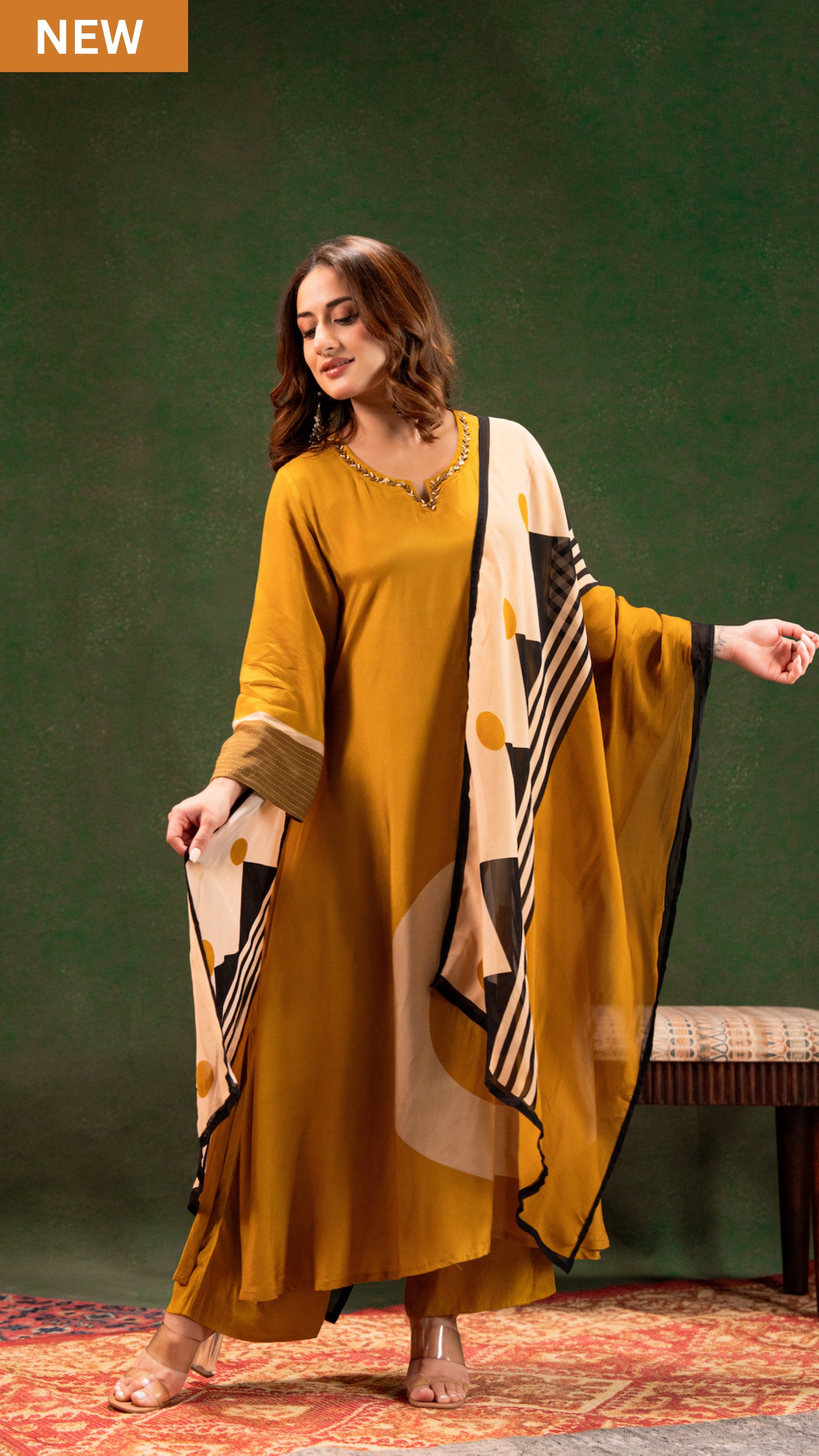 Golden Mustard Glow Pure Muslin Suit Set