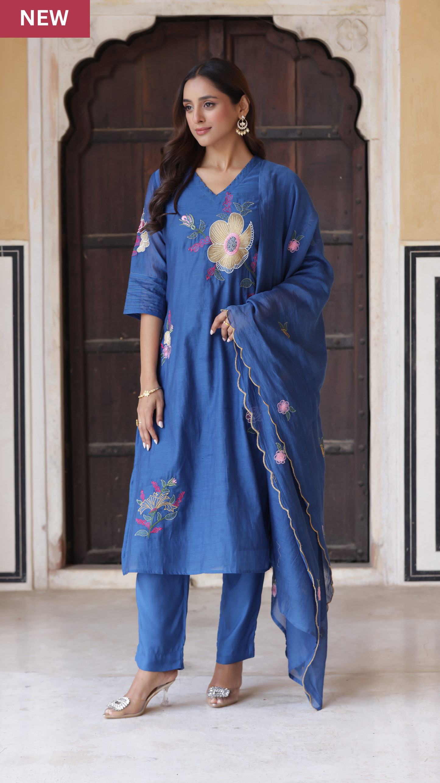 Oceanic Blue Chanderi Suit Set