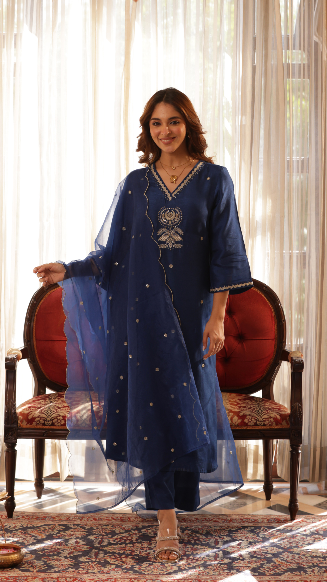 Royal Blue Silk Suit Set