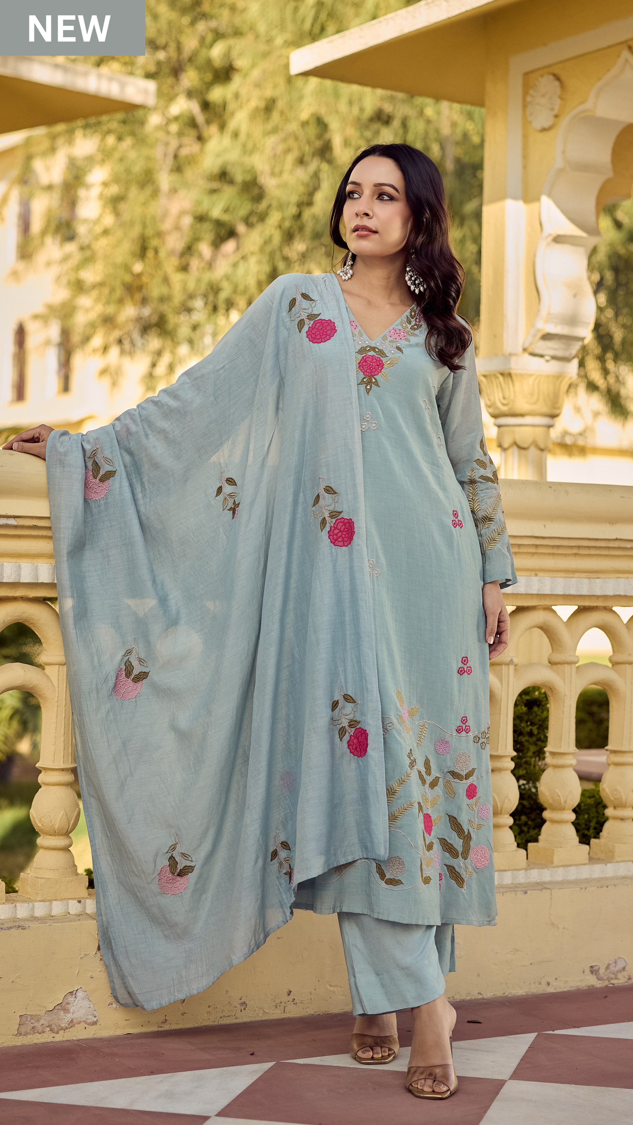 Ocean Mist Chanderi Suit Set