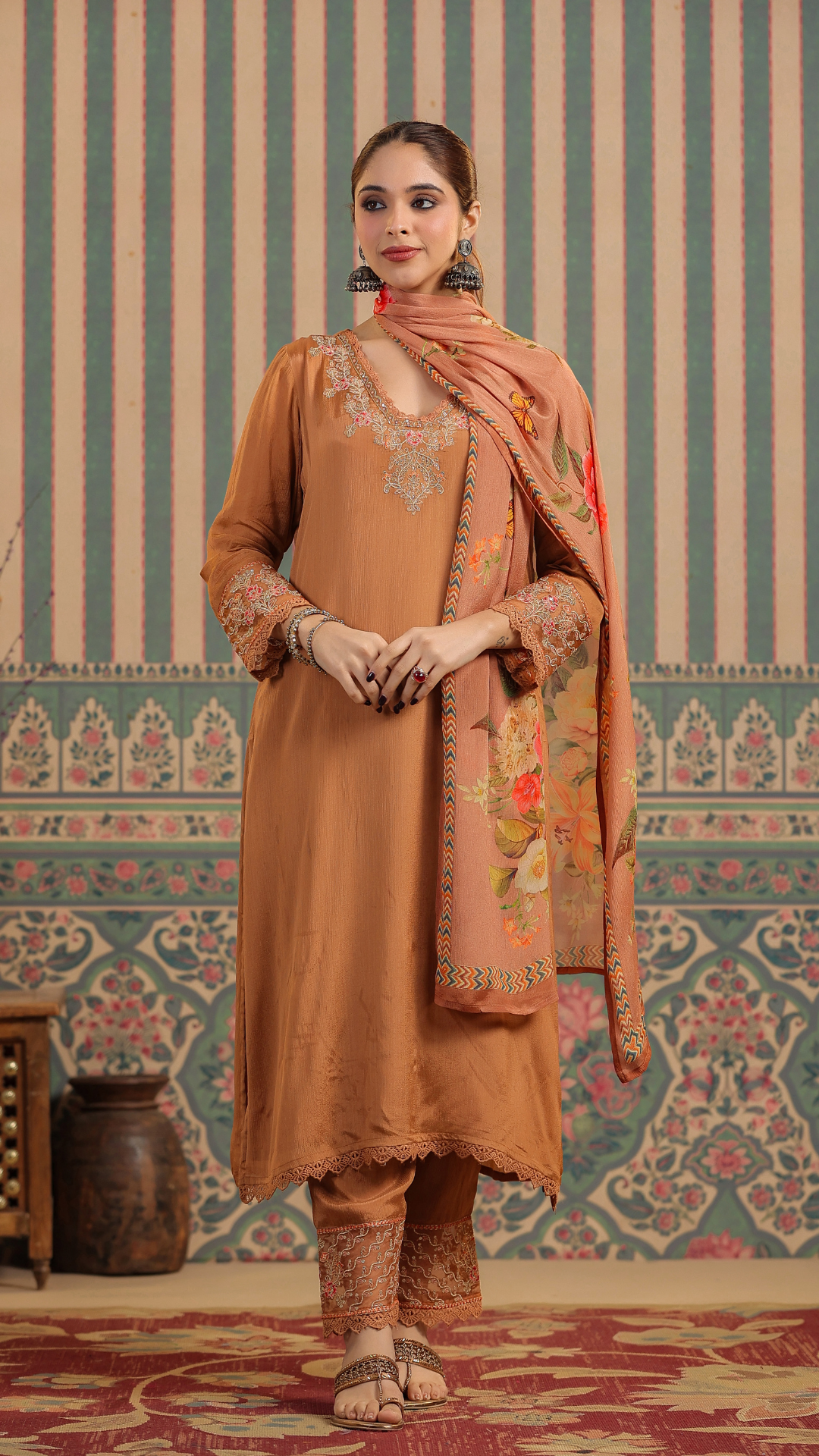 Brown Chinnon Kurta Set