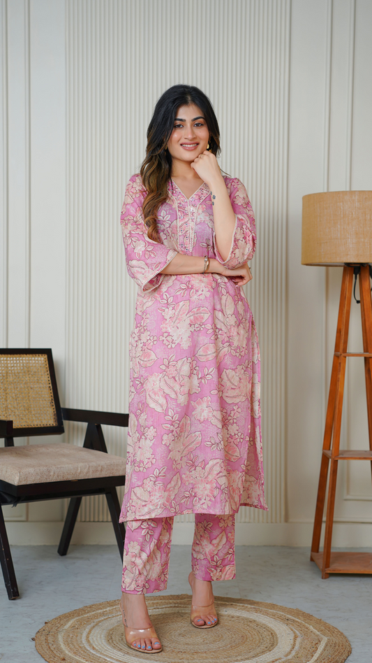 Flamingo Pink kurta Set