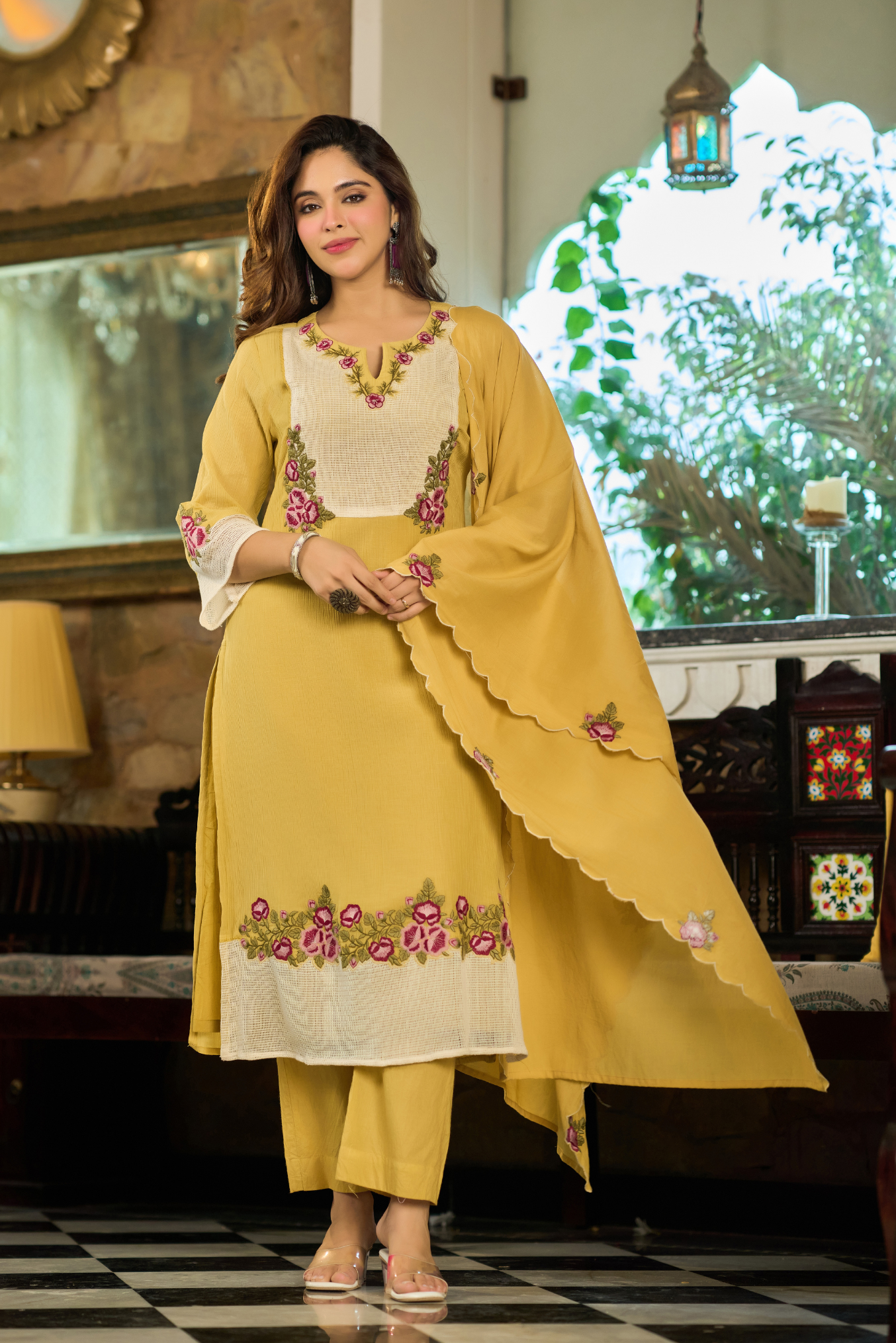 Mustard Embroidered Suit Set