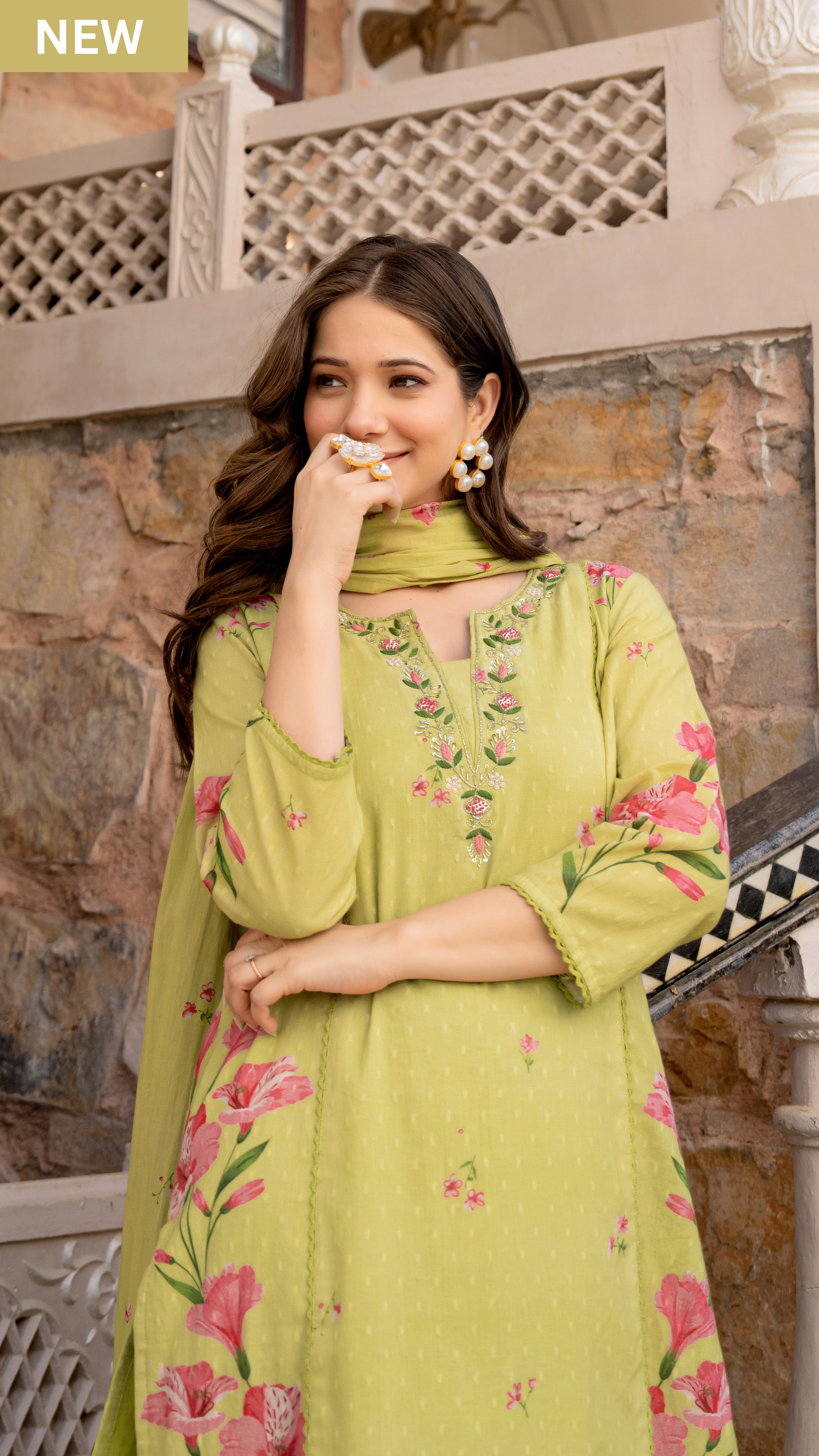 Moss Glow Cotton Suit Set - Ethnic Wear by Aykaa