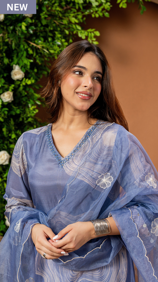 Celestial Blue Muslin Suit Set