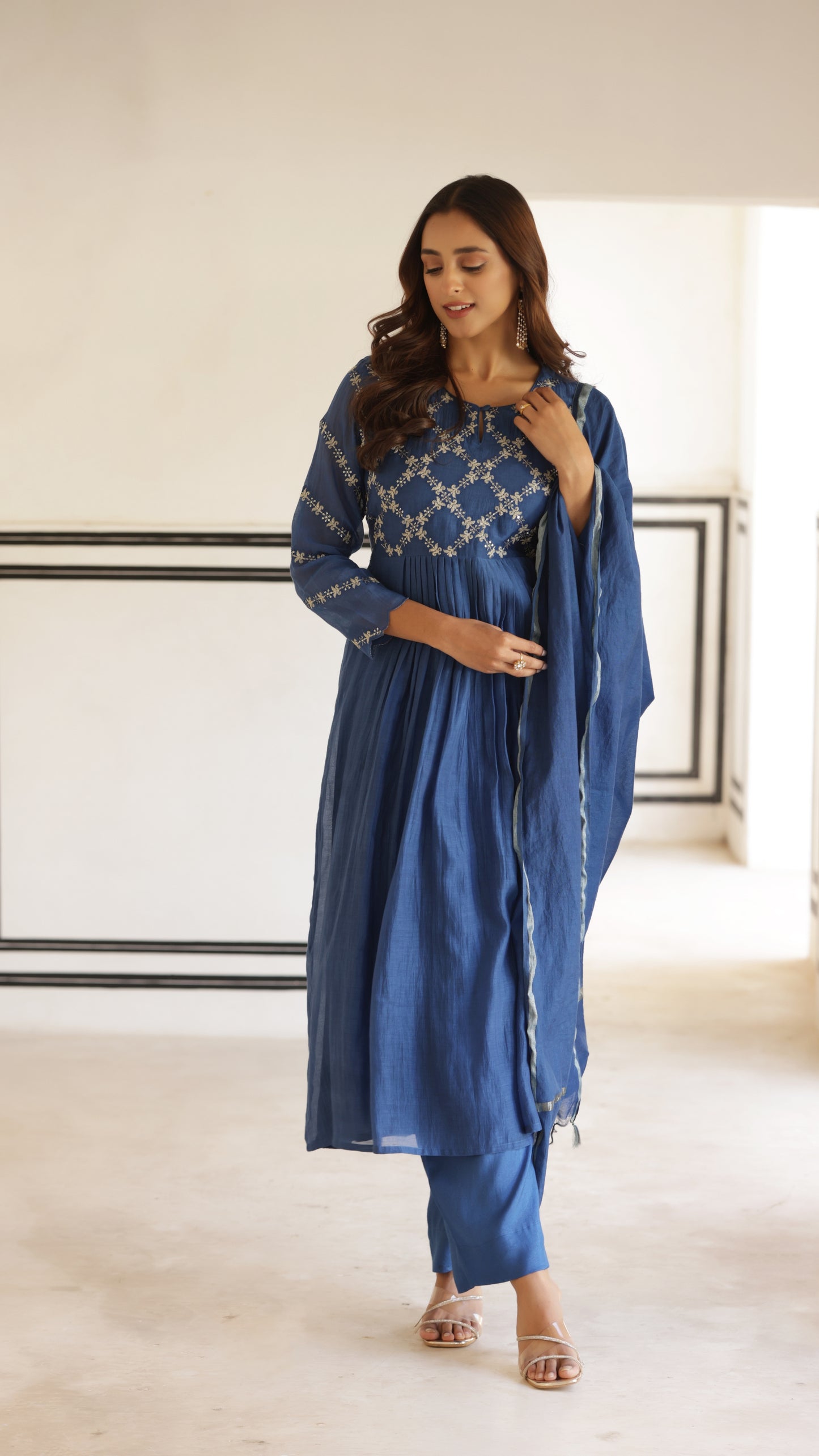 Indigo Blue Chanderi Suit Set