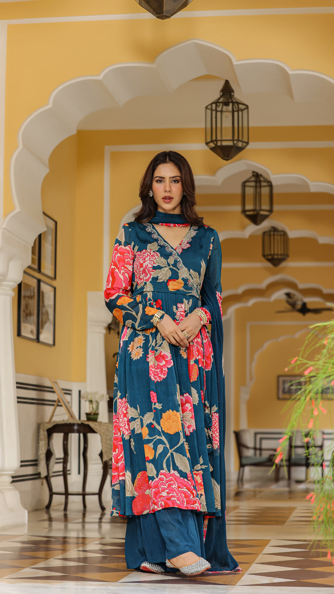 Teal Blue Anarkali Angrakhaa suit set