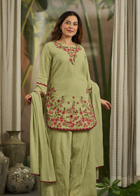 Olive Embroidered Suit Set