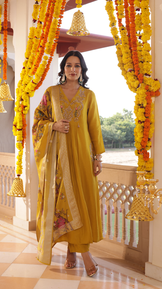 Amber Mustard Silk Suit Set