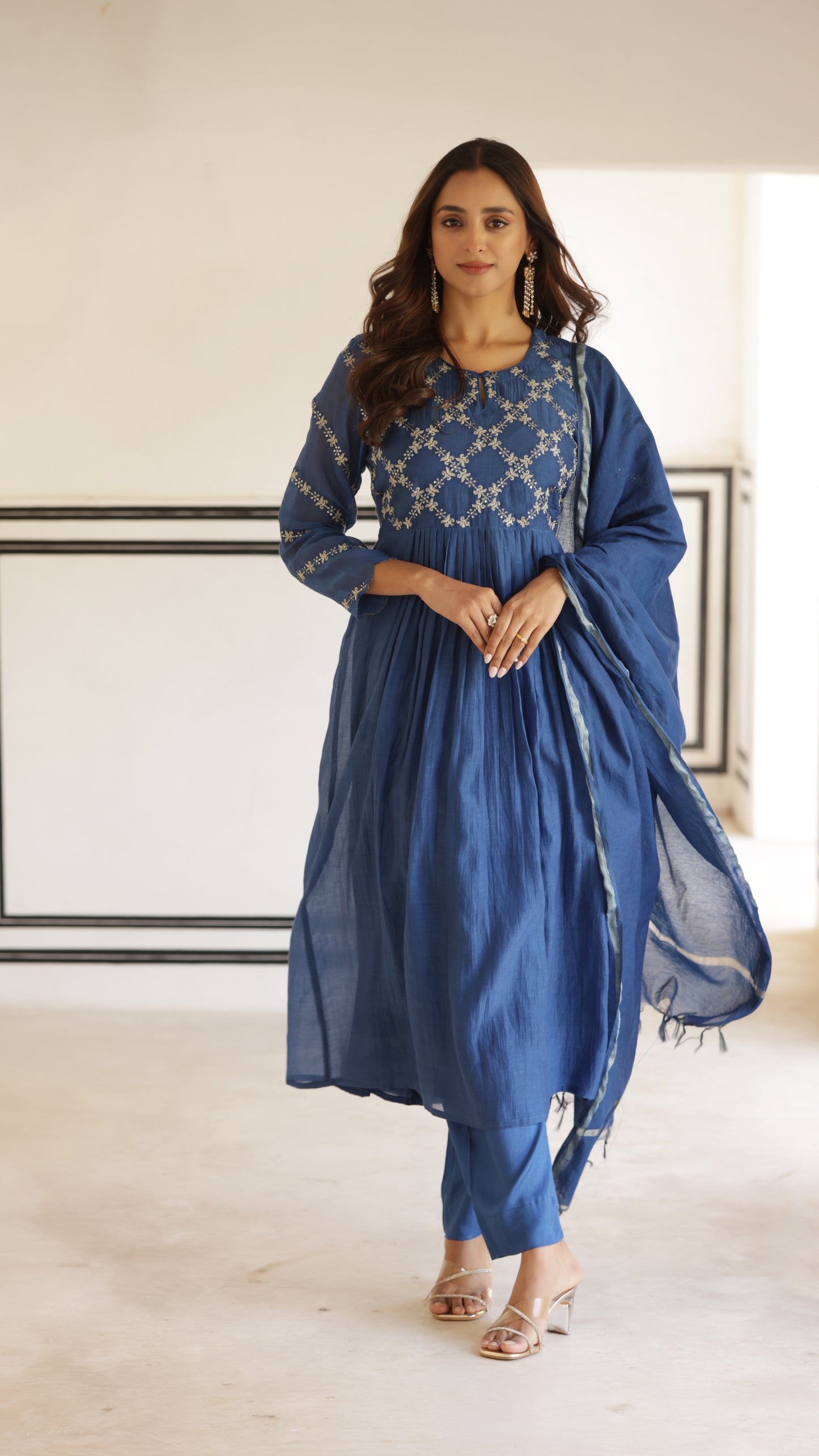 Indigo Blue Chanderi Suit Set