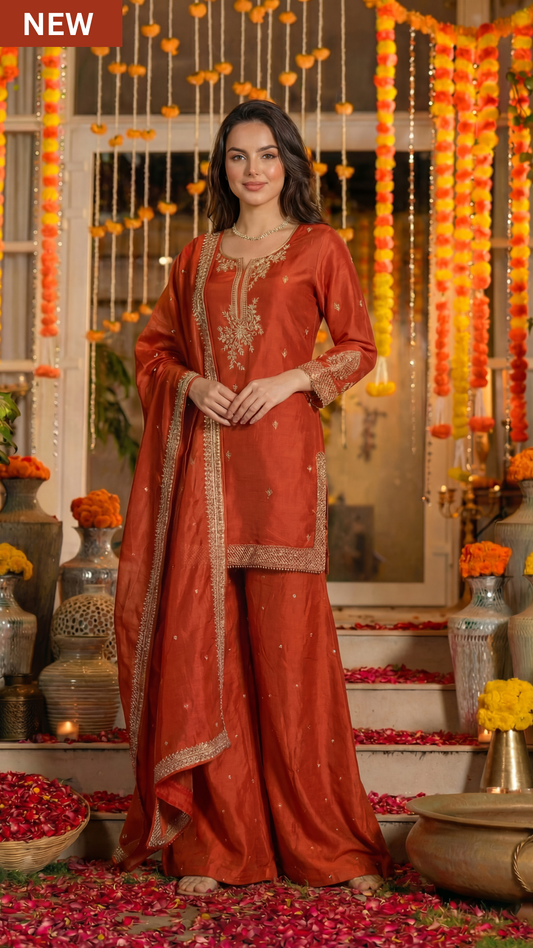 Zari Amber Bloom Dola Silk Suit Set