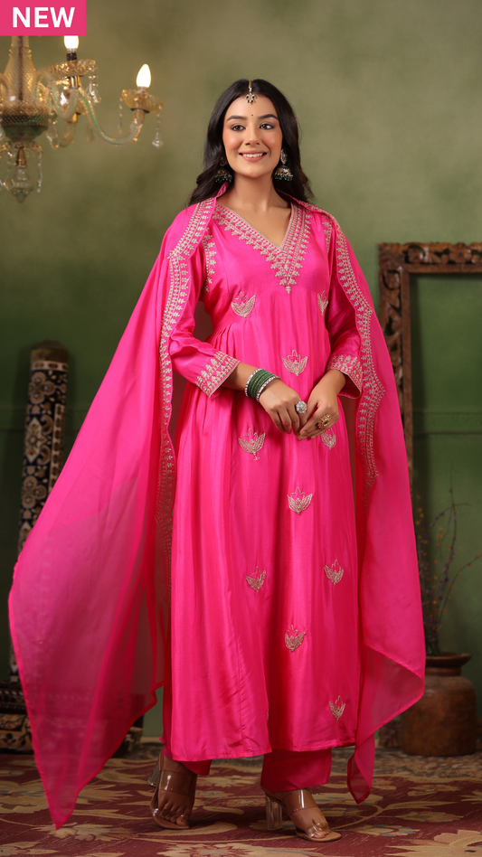 Deep Pink Silk Suit Set