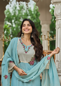 Sky Embroidered Suit Set