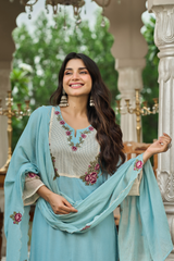 Sky Embroidered Suit Set