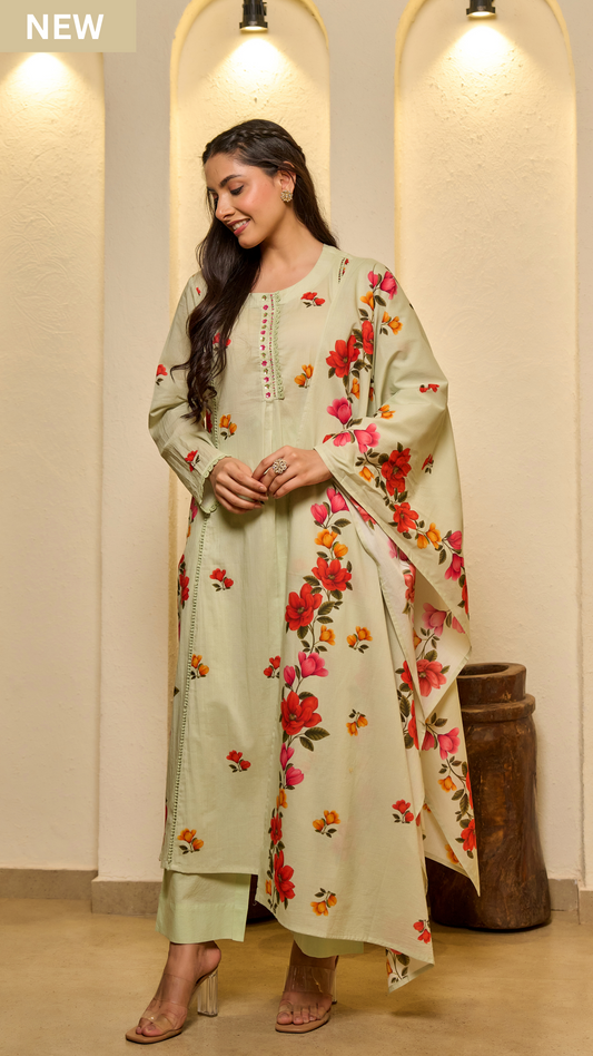 Fern Glow Cotton Suit Set