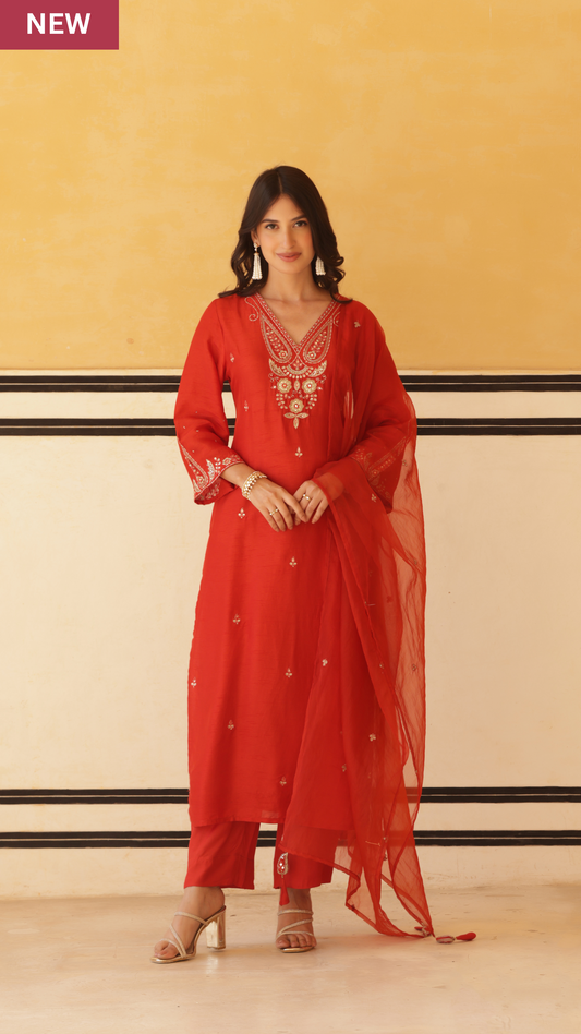 Regal Orange Silk Suit Set