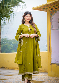 Olive Bloom Flared Mul Cotton Suit Set