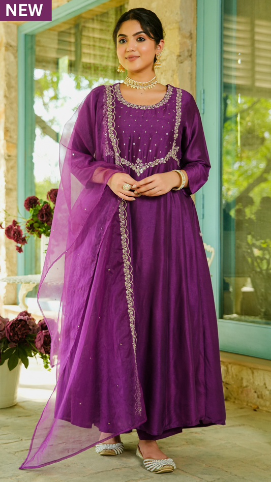 Luxury Purple Russian Silk Kurti Set