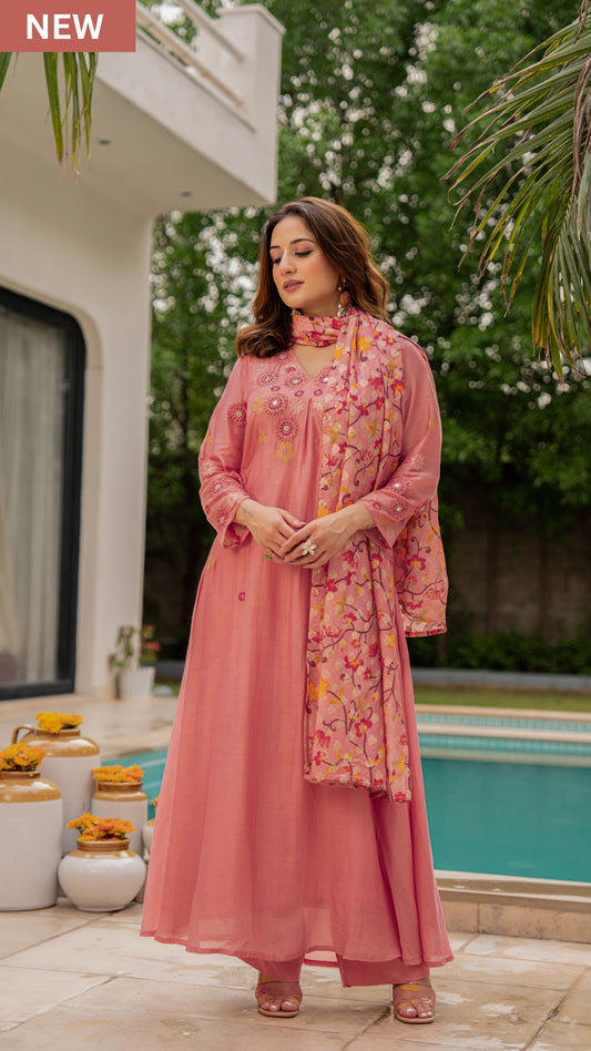 Coral Bloom Sunsilk A-Line Suit Set