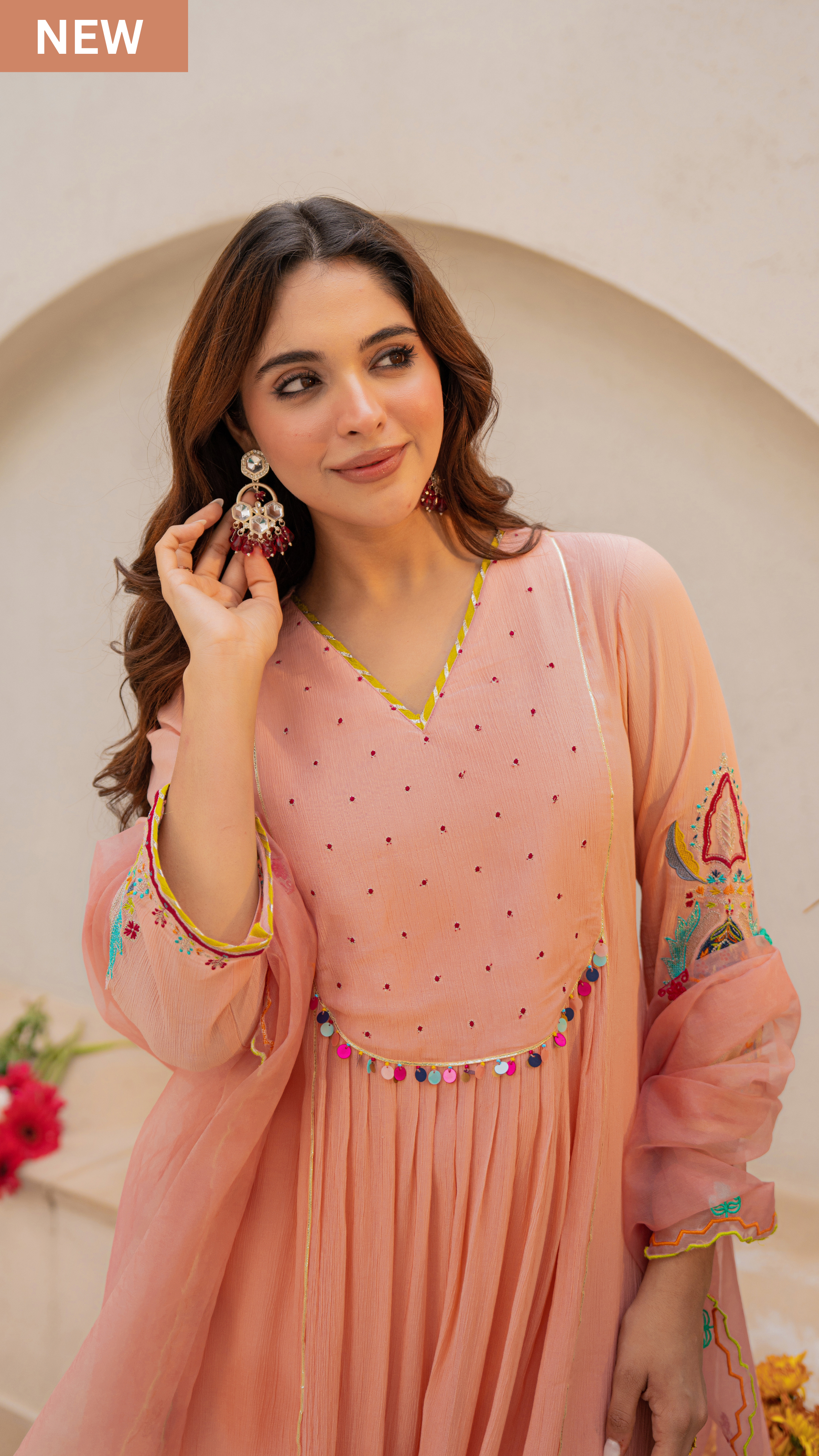 Peach Blossom Anarkali Suit Set