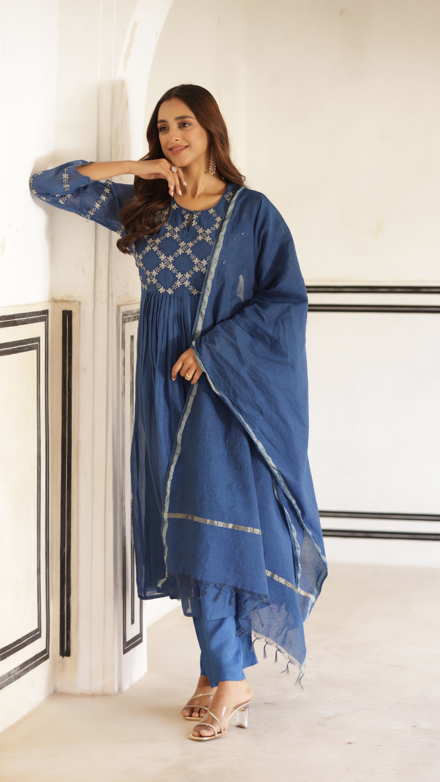 Indigo Blue Chanderi Suit Set