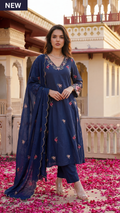 Navy Petal Grace Cotton Suit Set