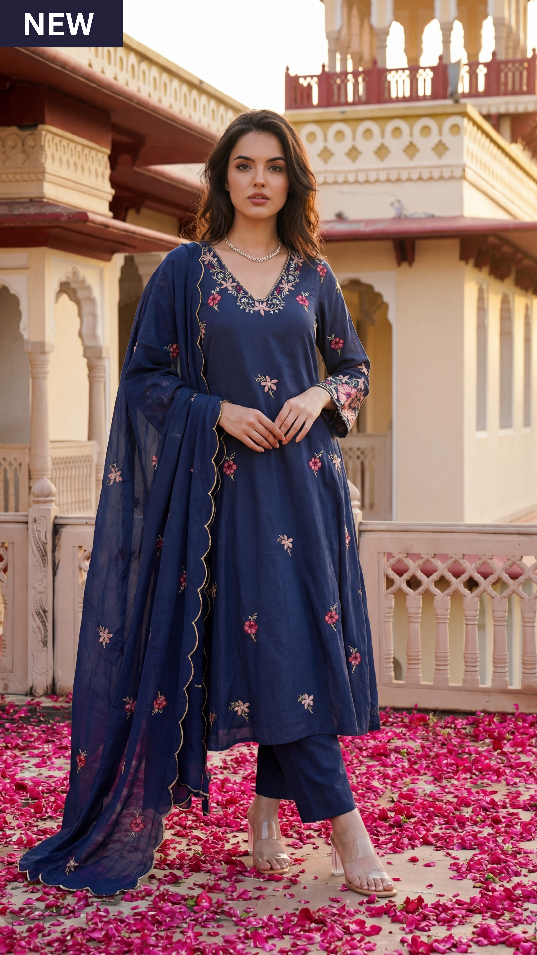 Navy Petal Grace Cotton Suit Set