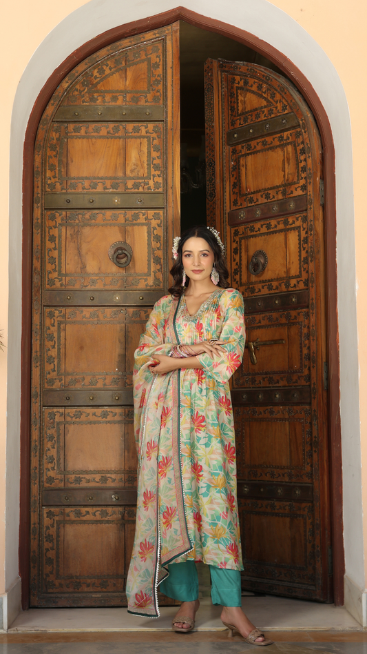 Floral Green printed suit set