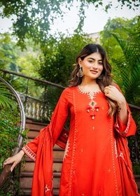 Rust Bloom Flared Mul Cotton Suit Set