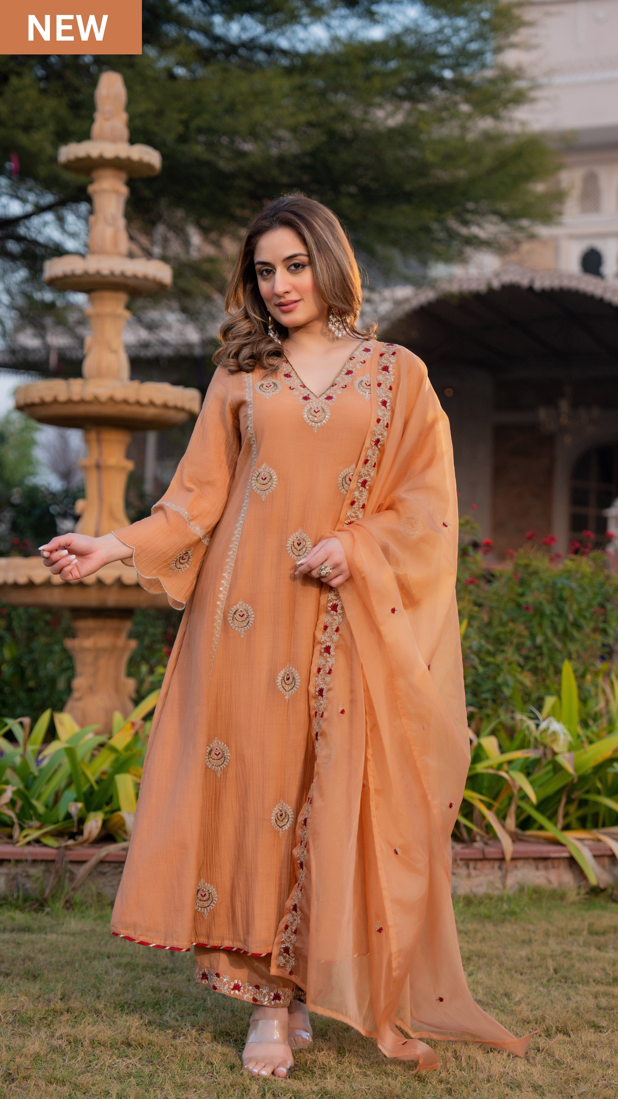 Soft Peach Chanderi Suit Set