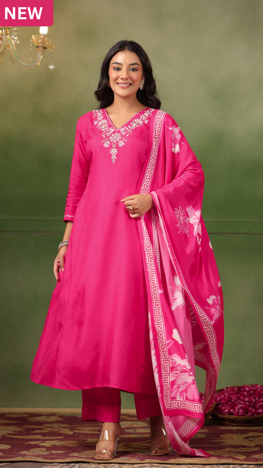 Ruby Pink Silk Suit Set