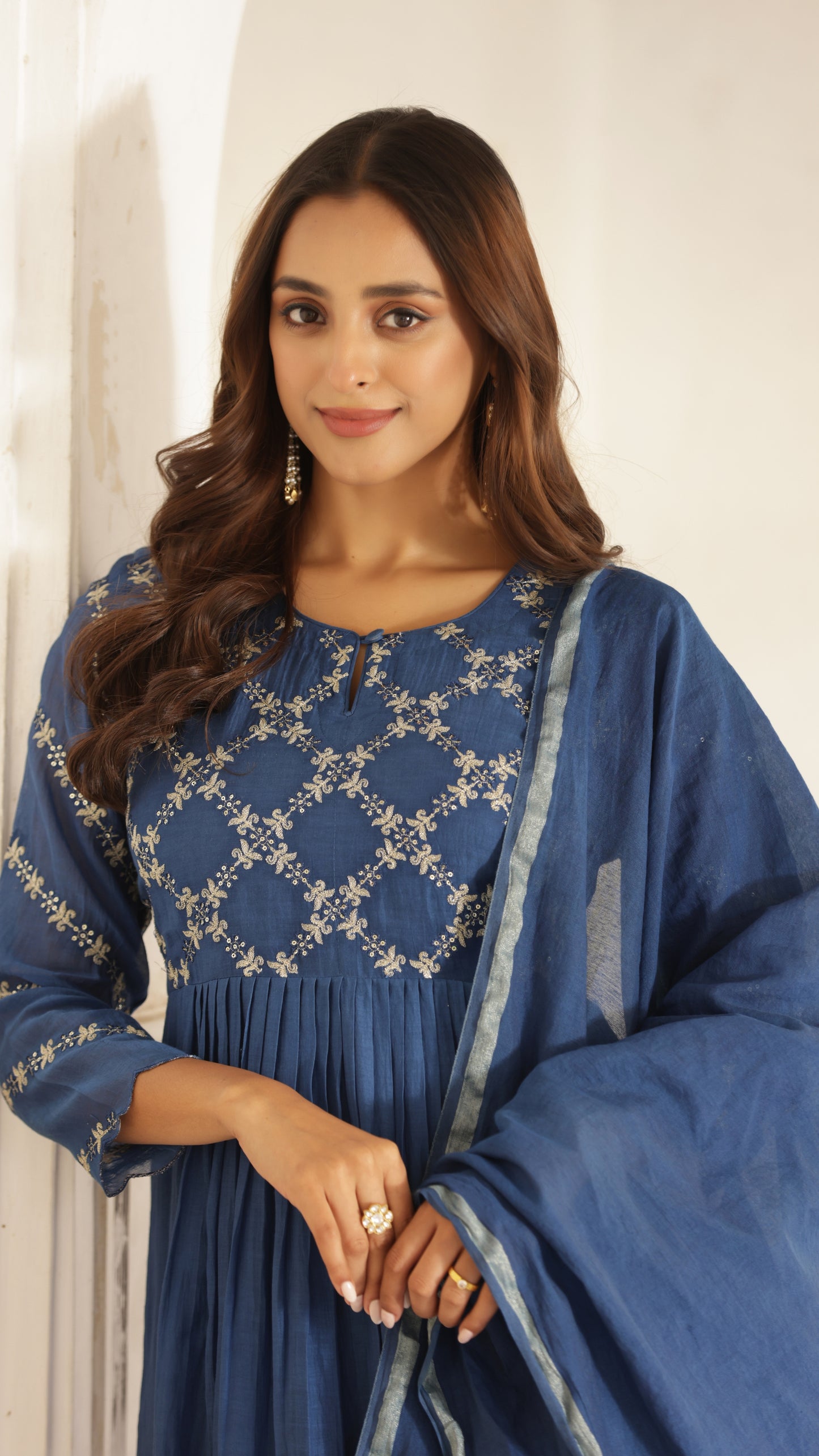 Indigo Blue Chanderi Suit Set