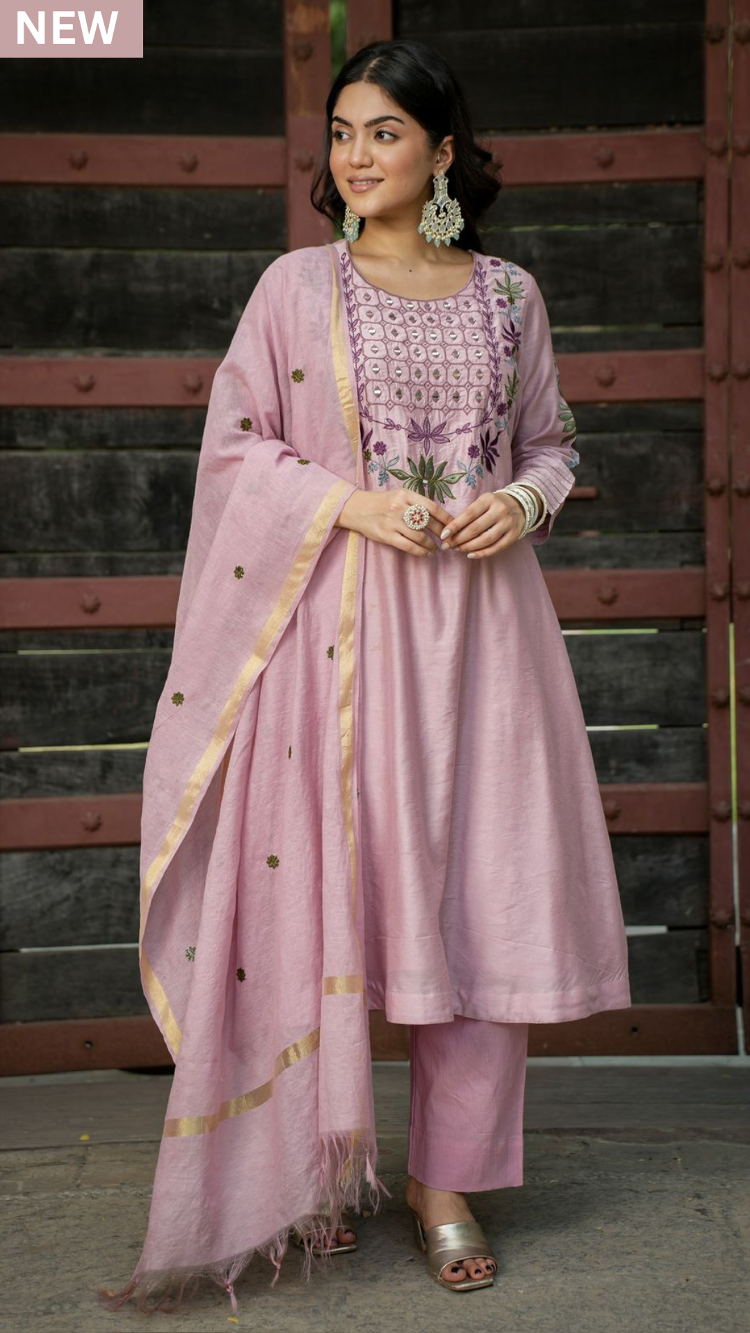 Puce Pink Chanderi Kurti Set